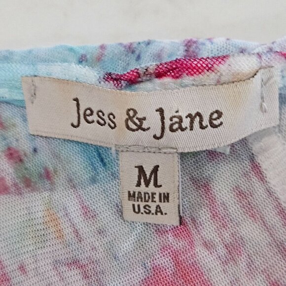 Jess & Jane Medium Sheer Tunic Top Abstract Knit Blue Pink Asymmetrical Artsy - Picture 6 of 9